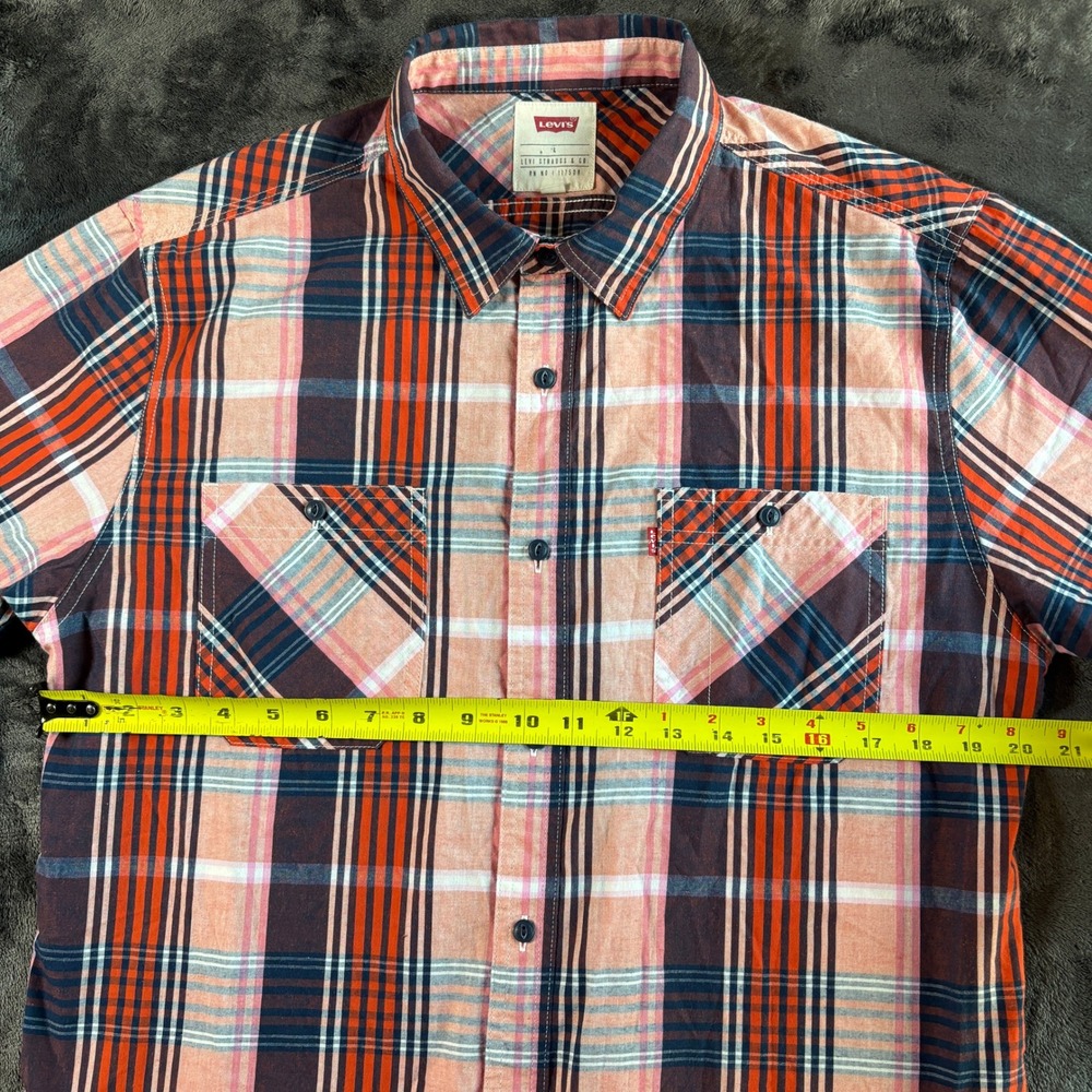 Levi­s Men's Short Sleeve Plaid Button Up Shirt‎ Red Blue Orange Size L - Picture 4 of 5